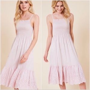 NWT Pink Romantic Smocked Eyelet Summer Midi Dress